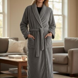 Hotel Spa Collection Gray Luxury  Bath Robe Velvet Feel Pockets Belt OSF Most